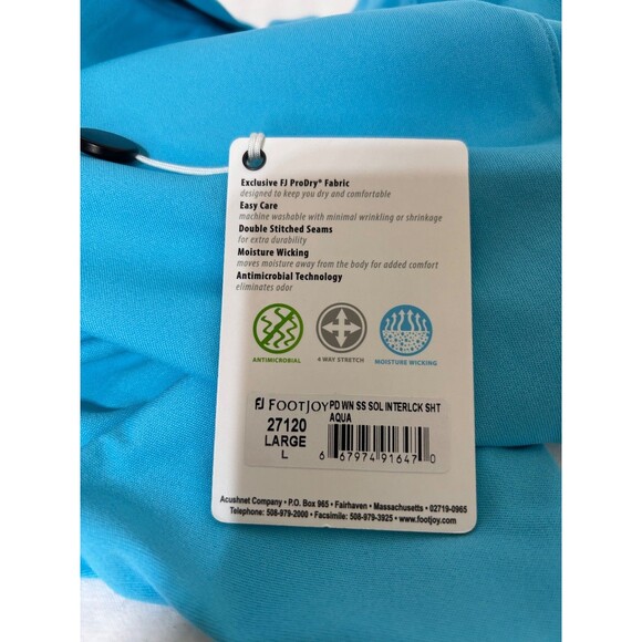 NWT FJ Footjoy Polo Shirt Women's Large Aqua Blue Golf Club Performance Top c - Picture 7 of 11
